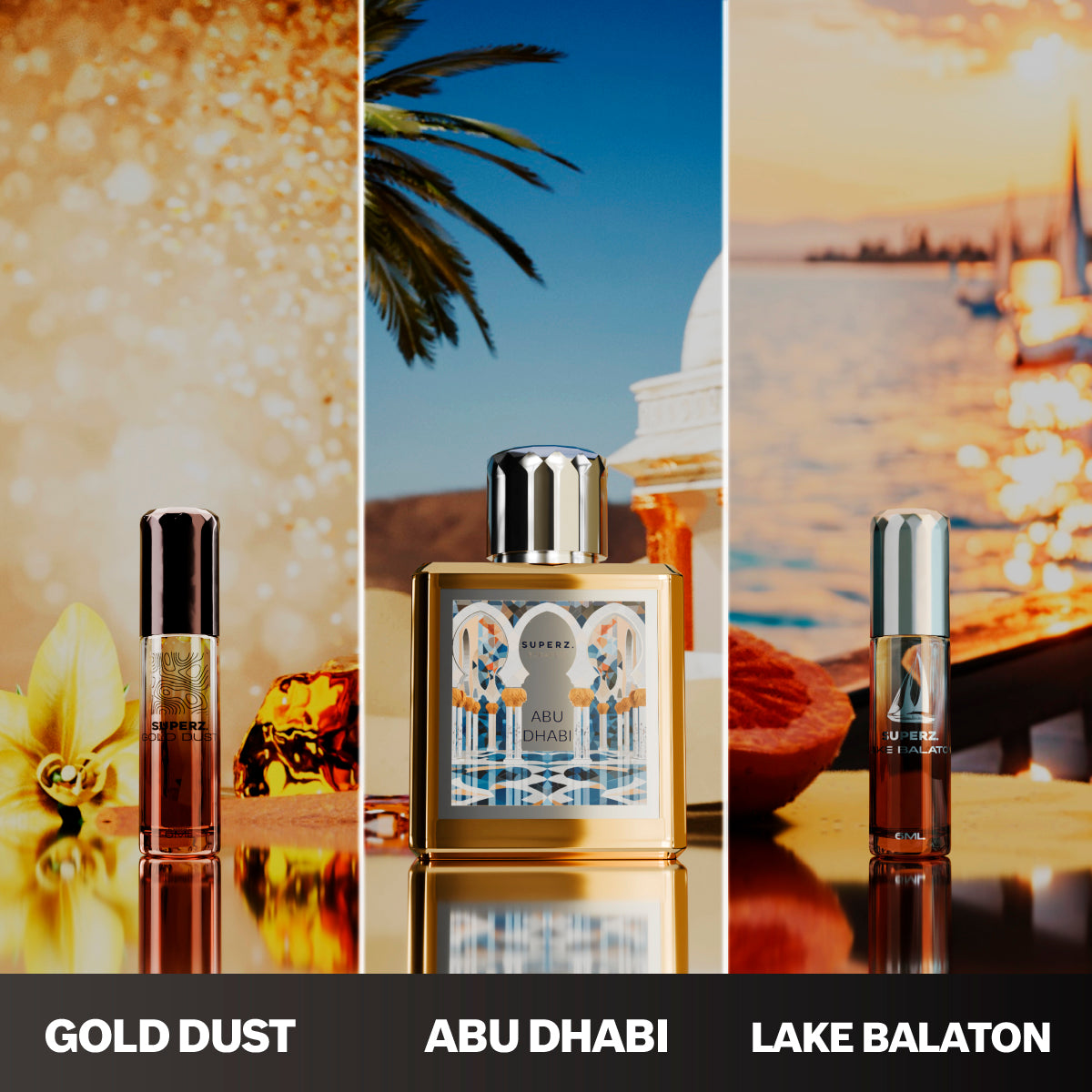 MrSzerencsés őszi szettje - Abu Dhabi 50ml & Gold Dust 6ml & Lake Balaton 6ml - Férfi/Unisex